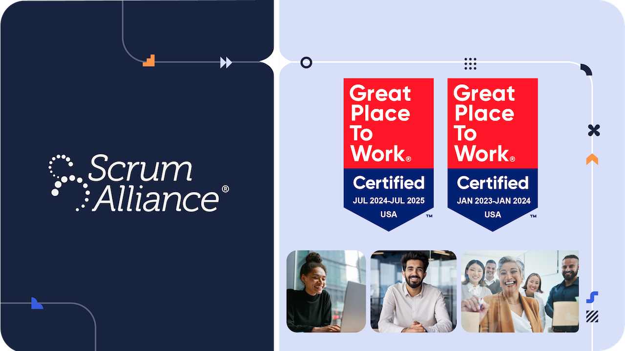 A graphic showing the two Great Place To Work badges that Scrum Alliance has earned